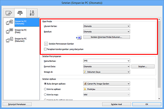 gambar: Kotak dialog Setelan